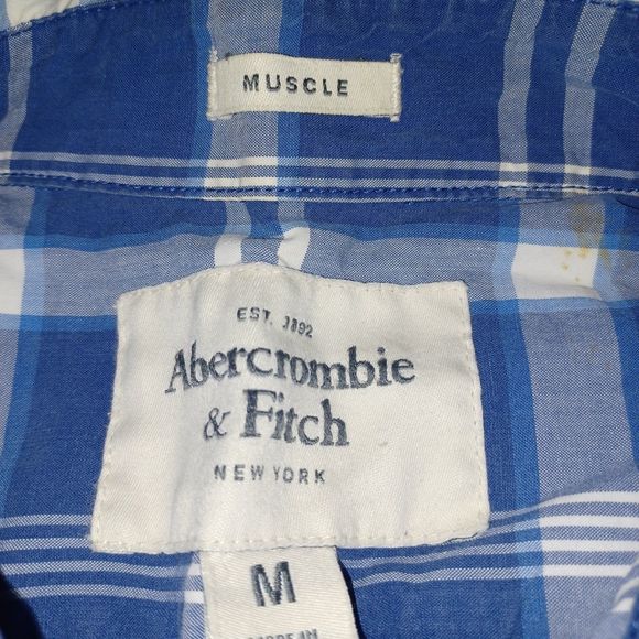 Abercrombie Men's Navy Plaid Collared Shirt Size Medium - Picture 8 of 8